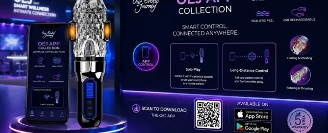 Our Erotic Journey showcases the OEJ Remote App Collection and IceFire App Control Stroker in a futuristic trade show display ahead of ANME 2026.