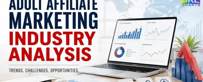 Adult Affiliate Marketing Industry Analysis infographic illustrating affiliate marketing trends, publisher revenue challenges, traffic analytics, and digital business performance.