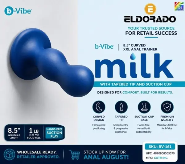 b-Vibe Milk 8.5-inch Curved XXL Anal Trainer available from Eldorado