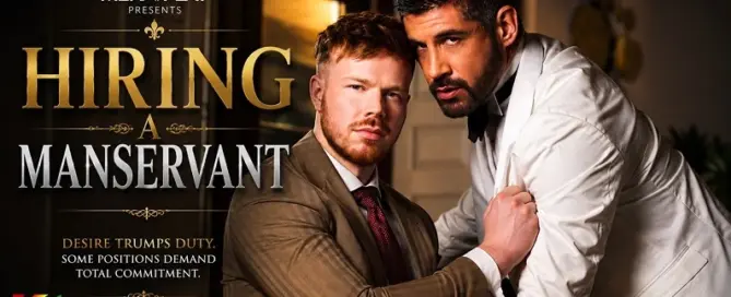 Justin Jett and Ander the Viking star in MenAtPlay's Hiring a Manservant, a romantic drama set inside the elegant Viking Manor.
