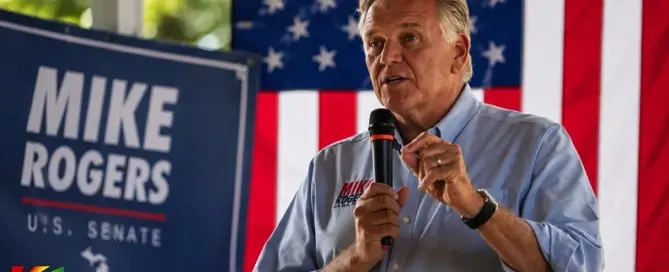Republican Senate candidate Mike Rogers campaigns in Michigan during the closely watched 2026 U.S. Senate race.