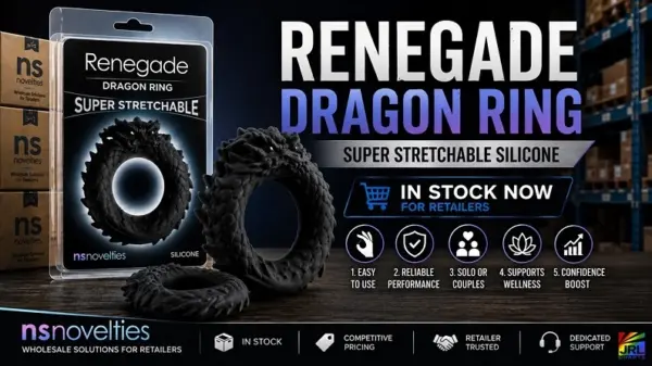 Renegade Dragon Ring by NS Novelties featuring its distinctive black dragon-inspired silicone design