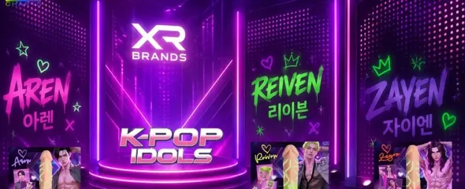 XR Brands K-Pop Idols Collection editorial image featuring Aren, Reiven and Zayen in a colorful pop-inspired retail campaign.