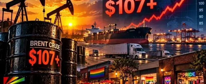 Brent crude oil tops $107 a barrel as rising energy, freight and transportation costs threaten LGBTQ-owned businesses.