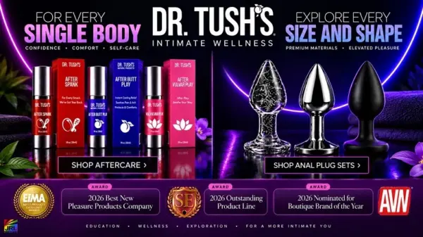 Dr. Tush aftercare products and anal plug sets showcased as part of the brand’s intimate wellness collection.