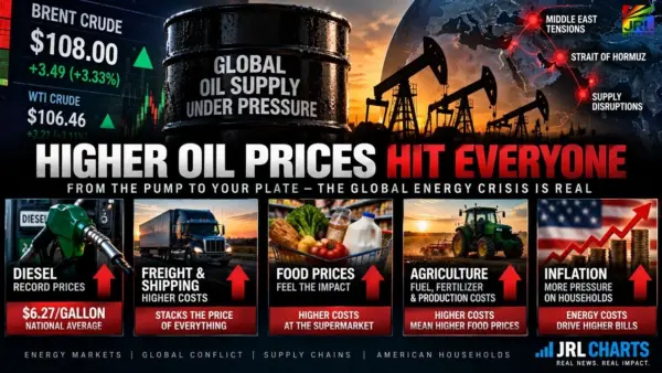 Higher oil prices drive record diesel costs and increase pressure on freight, agriculture, food prices and American household budgets.
