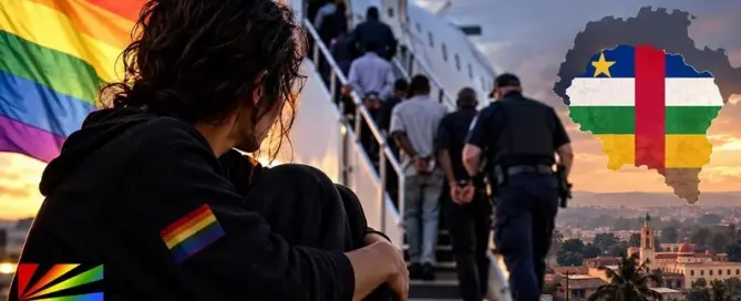LGBTQ migrant watches deportees board a plane as U.S. third-country deportations send migrants to the Central African Republic.