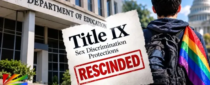 LGBTQ student outside the U.S. Department of Education as Biden-era Title IX protections are rescinded