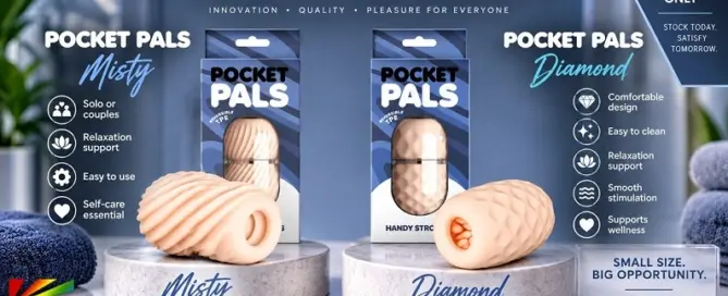 NS Novelties Pocket Pals Misty and Diamond intimate wellness products and retail packaging
