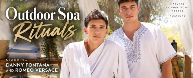 Danny Fontana and Romeo Versace star in the STAXUS film “Outdoor Spa Rituals,” directed by Timmy Treasure.