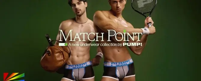 PUMP! Match Point Core underwear collection campaign featuring the brand’s tennis-inspired men’s underwear styles.