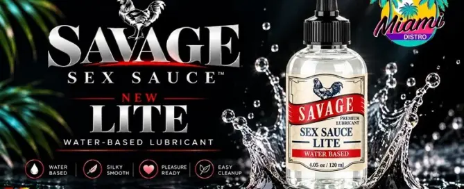 Savage Sex Sauce LITE Water-Based Lubricant from Full Circle Brands, available through Miami Distro.