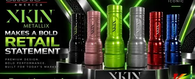 SHOTS America XKIN Metallix Collection editorial preview featuring the upcoming metallic-styled men’s wellness product line.
