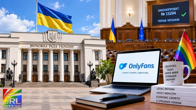 Ukraine parliament and OnlyFans imagery illustrating Bill 15294 and proposed porn reform affecting the gay adult industry