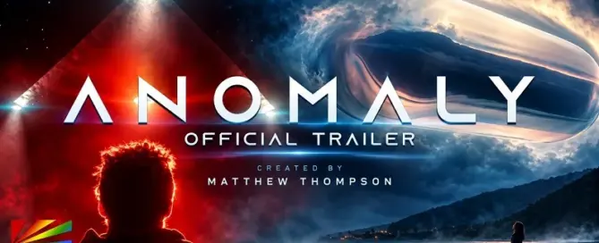 ANOMALY (2026) official trailer artwork featuring a mysterious triangular UFO, massive unidentified craft, and creator Matthew Thompson's credit.