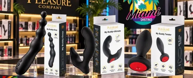 Full Circle Brands My Buddy Deep, Ultimate and Twister products by The Pleasure Company in a B2B retail display.