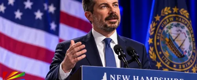 Pete Buttigieg speaks at a New Hampshire Democratic event during the 2026 midterm campaign.