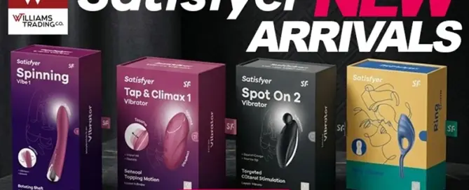 Satisfyer products featured in Williams Trading Weekly New Arrivals for October 2, 2026.