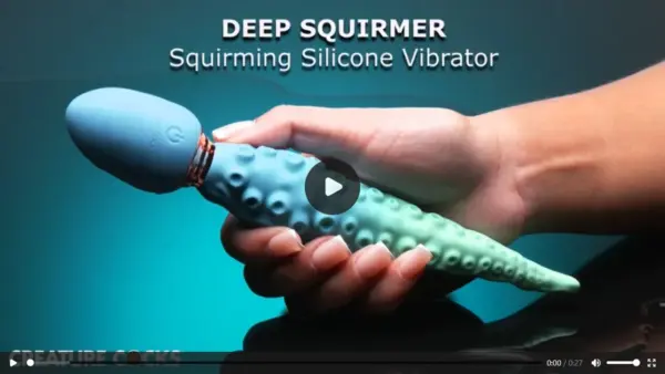XR Brands Deep Squirmer AJ002 product demonstration video thumbnail showing the turquoise tentacle-inspired silicone vibrator from the Creature Cocks collection.