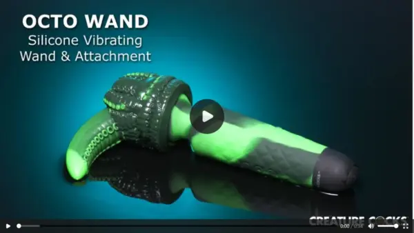 XR Brands Octo Wand AI024 product demonstration video thumbnail showing the green-and-black silicone vibrating wand and removable octopus-inspired attachment.